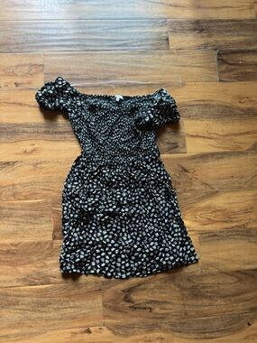 Source Unknown Black Mini Dress with White Floral Print